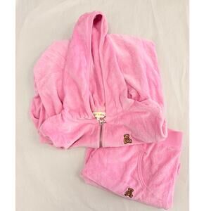 Teddy Fresh Baby Pink Velour Teddy Embossed Tracksuit Set Small Y2K Paris Hilton